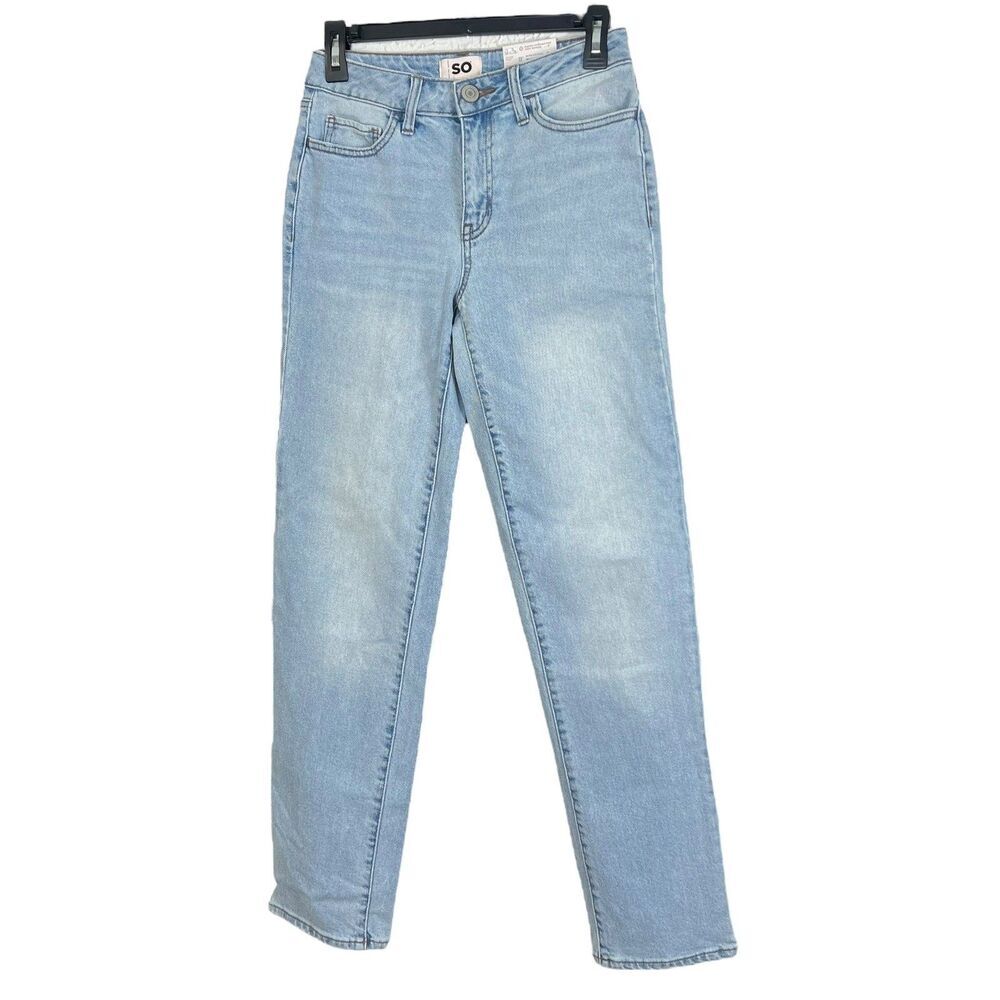 SO Mid Rise Slim Straight Jeans Light Wash Denim‎ Sometstretch Size 5/27W